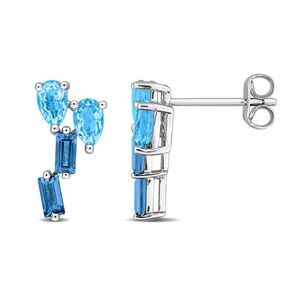 1.80 Carat (ctw) London Blue and Sky Topaz Cluster Drop Earrings Sterling Silver
